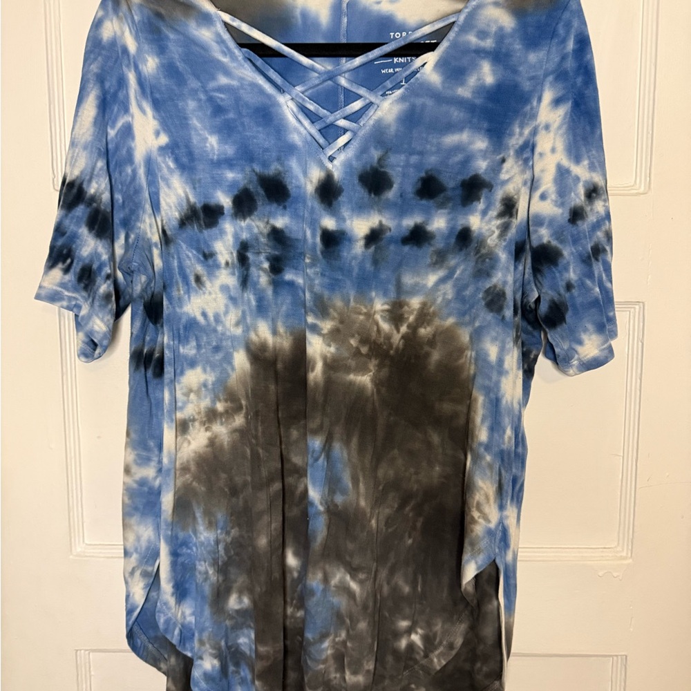 Torrid Blue and Black Tie-Dye Criss-Cross Top